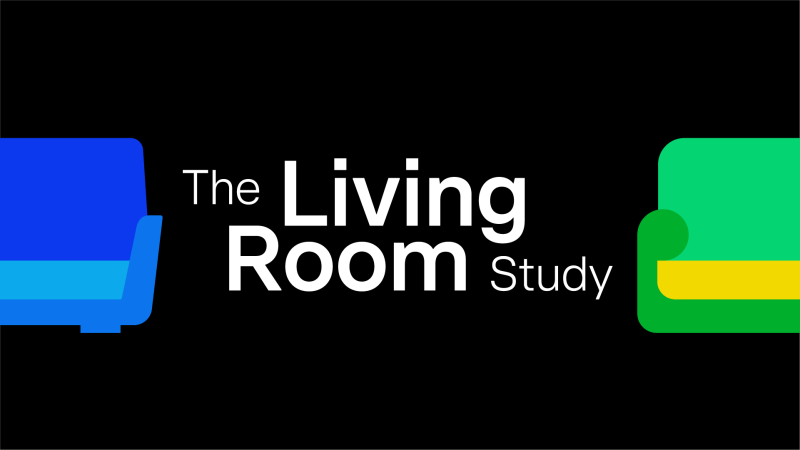 Main Picture of The Living Room Study, design of two sofas with the Title in the middle